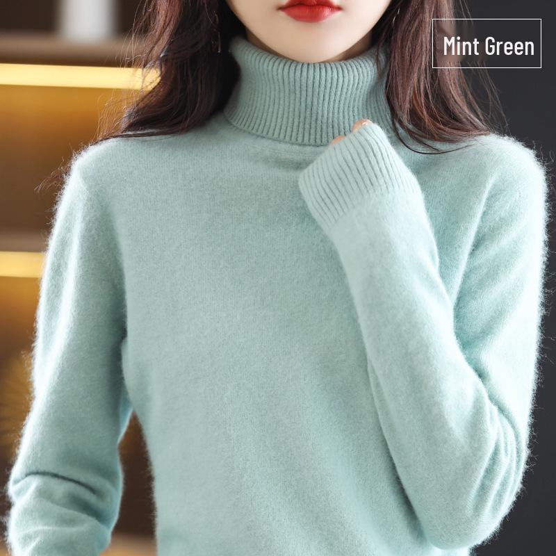 2026 Autumn/Winter Women's High Neck Mink Cashmere Sweater: Loose, Thick, and Versatile Knit Base Layer