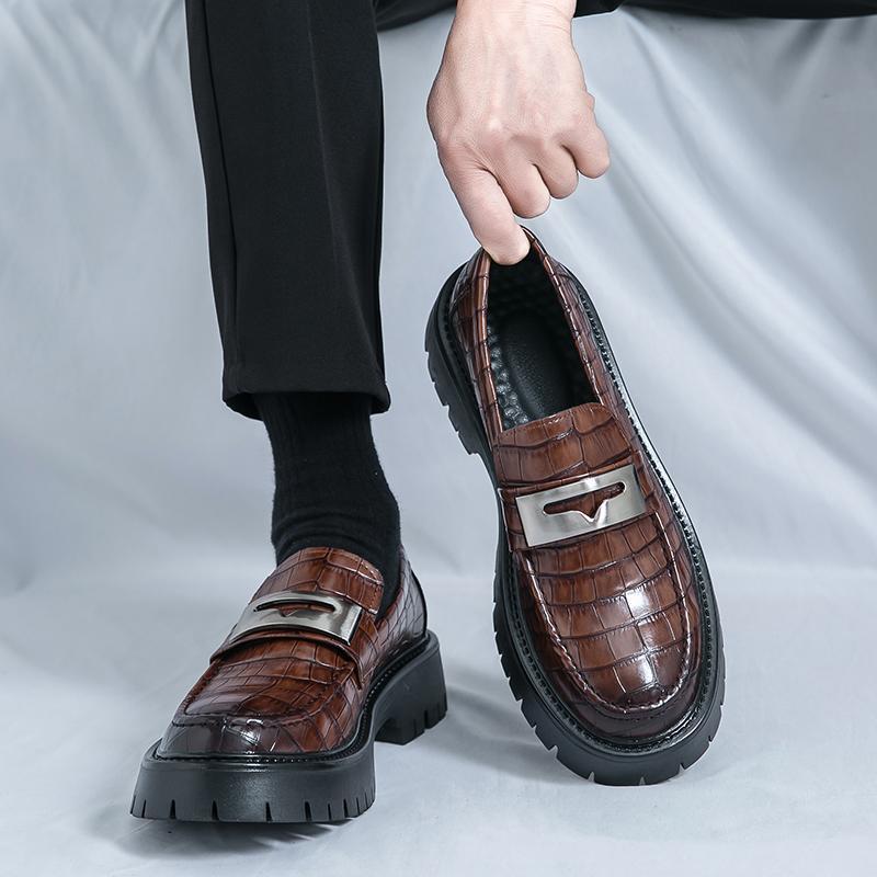 Men s Glossy Leather Thick-Soled Loafers - British Style Slip-On, Large Size, for Spring & Autumn Size 41