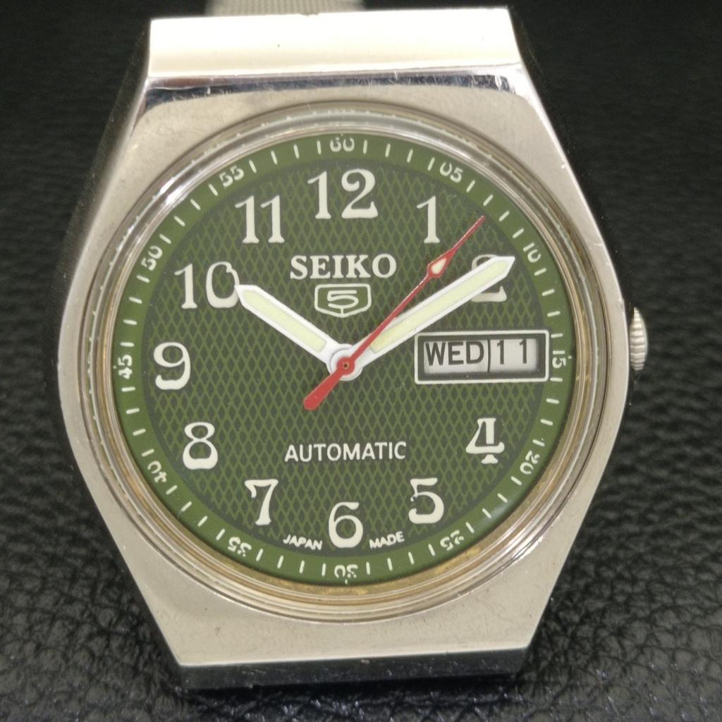 JAPAN VINTAGE SEIKO 5 AUTOMATIC 6309A MENS GREEN COLOR DIAL WATCH A500845-5