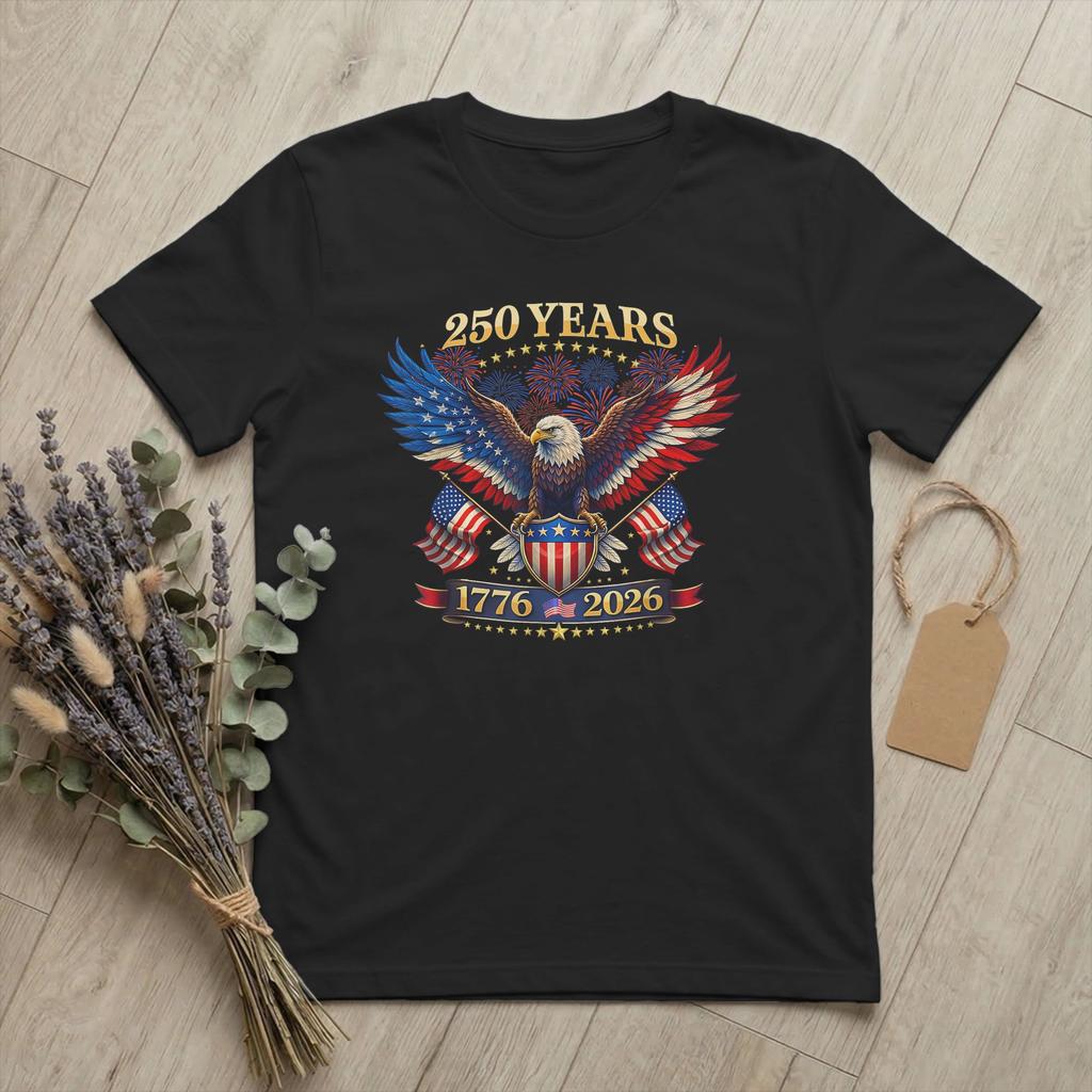 America 250 Years American 1776 2026 T Shirts Unisexs Cotton TShirt O Neck 4th July USA Tees Short Sleeve Merchandise Plus Size