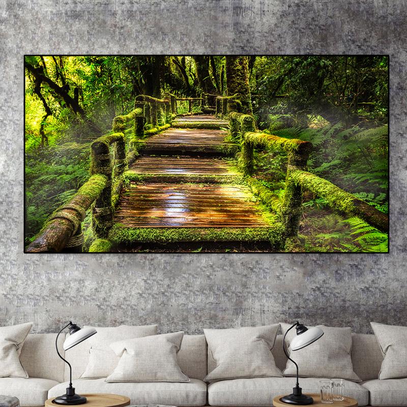 Moderne Landschaft Grüner Wald Holzbrücke Leinwand Malerei Poster und Drucke Wandbilder für Wohnzimmer Home Decor Kein Rahmen