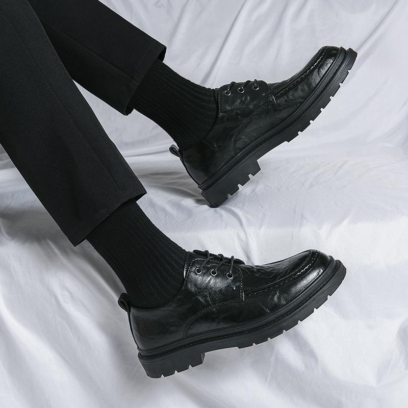 Platform casual leather shoes men's business personality round head leather shoes men's travel 2025 shoes men's business lace-up youth