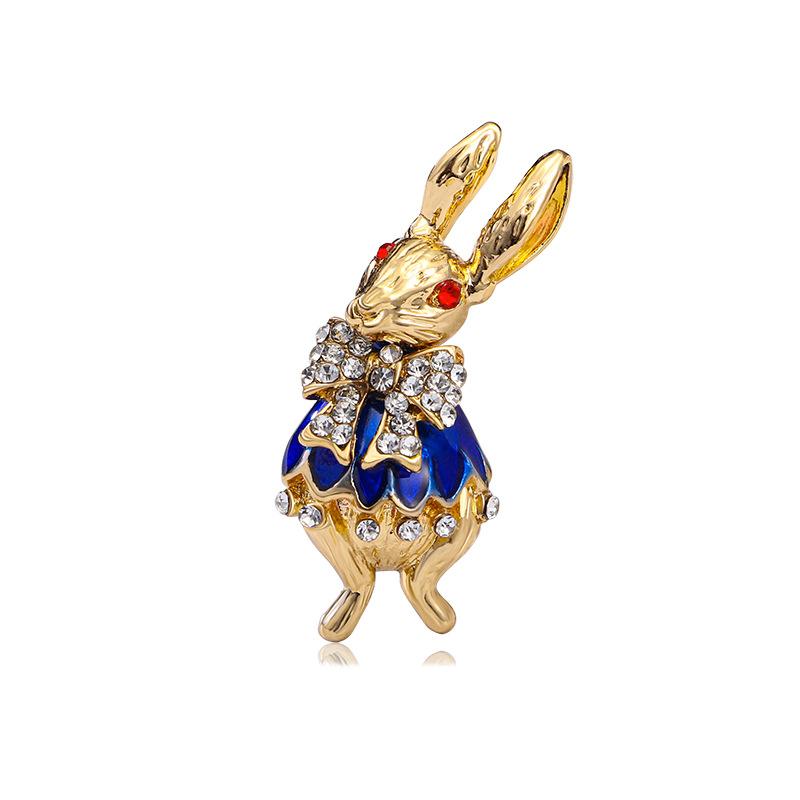 Blue Dripping Oil Little Rabbit brooch, light luxury and cute, diamond studded animal zodiac brooch