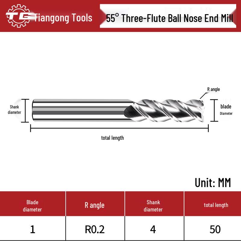 

Фреза концевая твердосплавная Tiangong 55° с круглым носом, с высоким глянцем, с цилиндрическим хвостовиком, режущая часть из вольфрамовой стали