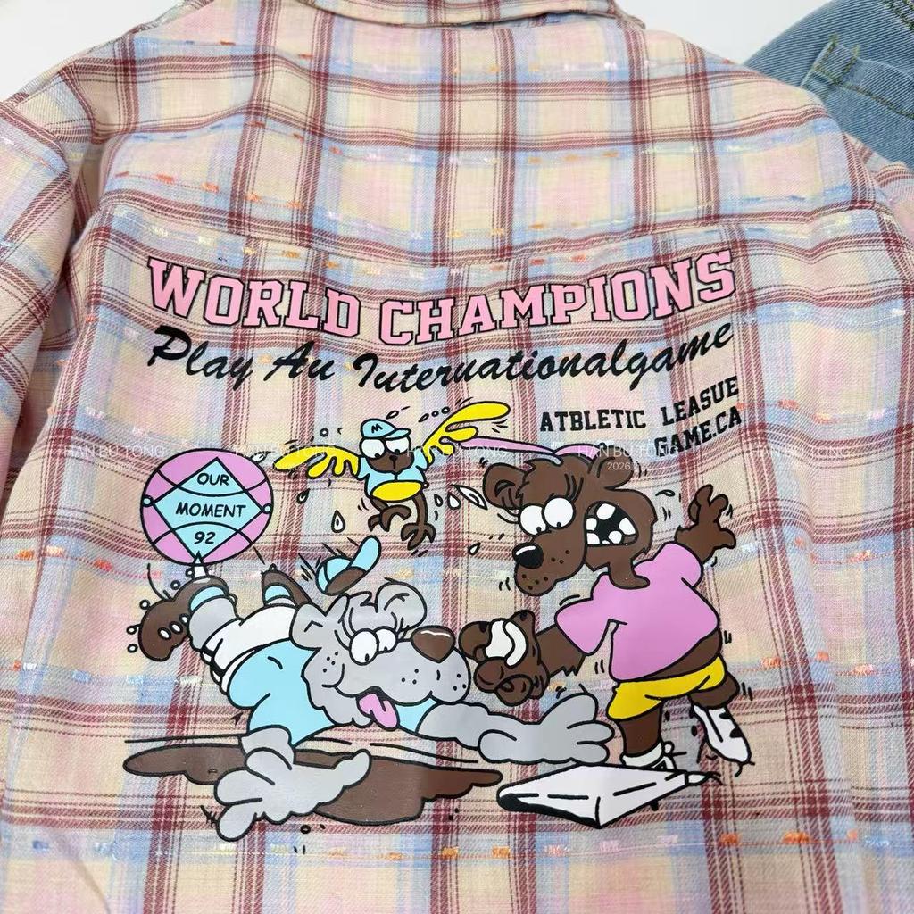 Girls' Plaid Shirt & Star Jeans Set - Stylish Korean Spring/Autumn Wear 2026