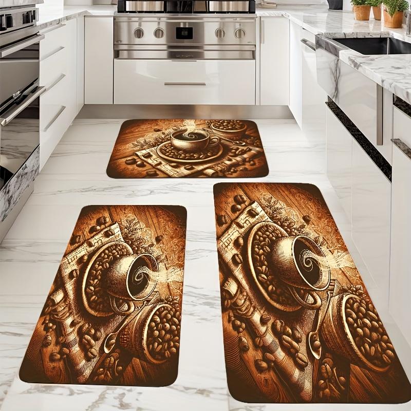 1Pcs Anti Fatigue Kitchen Rugs Coffee Theme  Print Waterproof Non-Slip Thick Cushioned Kitchen Mat Heavy Duty Comfort Standing Mat  Hallway Runner