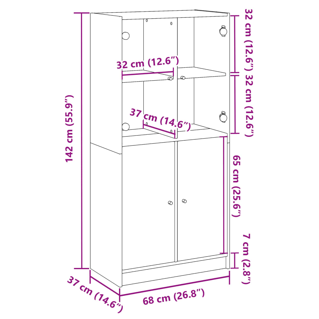 Highboard with Doors Rustic Wood Look 68 x 37 x 142 cm Engineered Wood