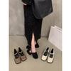 High heels black Mary Jane small leather shoes women's shoes spring autumn and winter retro square head French evening shoes