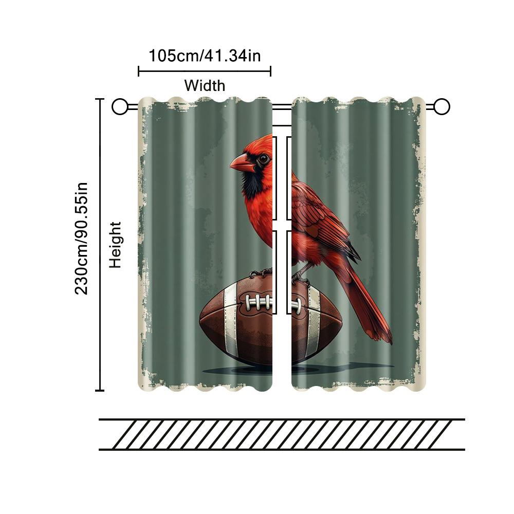 2 pcs, filtering curtains (excluding rods, non-movable, without batteries) Cardinal Bird and Footballbackgroundsuitable for use