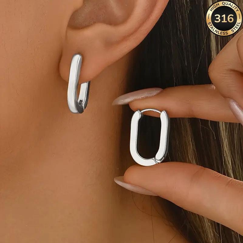 

Элегантные U-образные золотые серьги-каффы из нержавеющей стали - Геометрический овальный дизайн серебряный