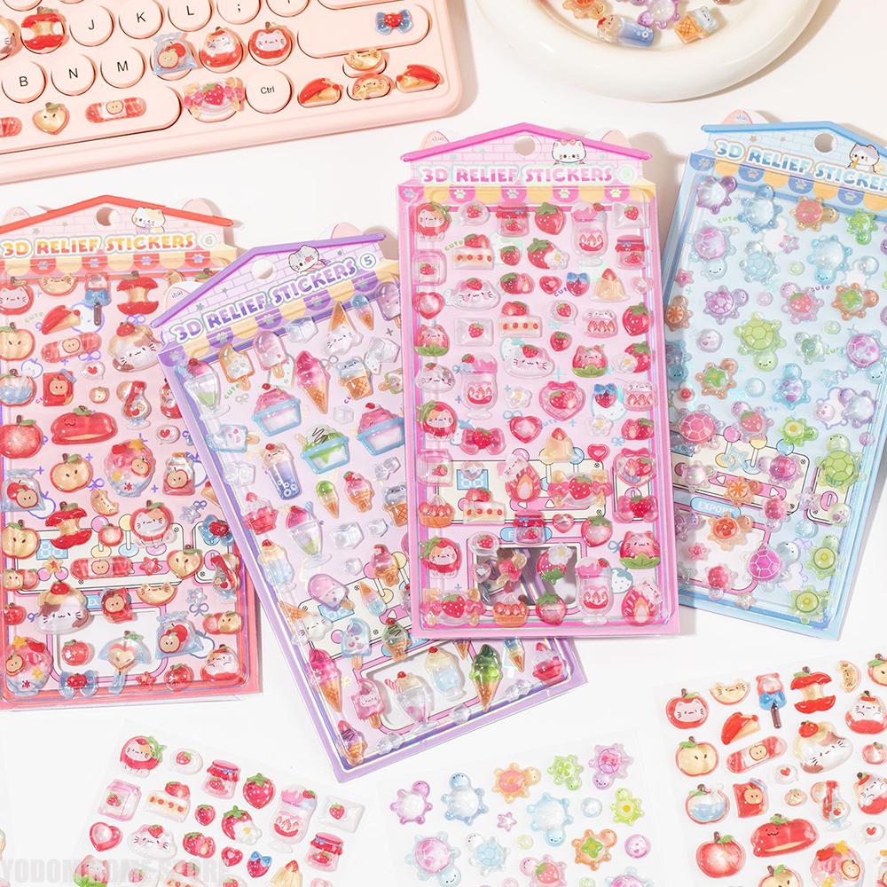 NEW Cute 3D Embossed Stickers Ice Cream Turtle Strawberry Apple Material for Phone DIY Scrapbooking Journaling Craft Supplies