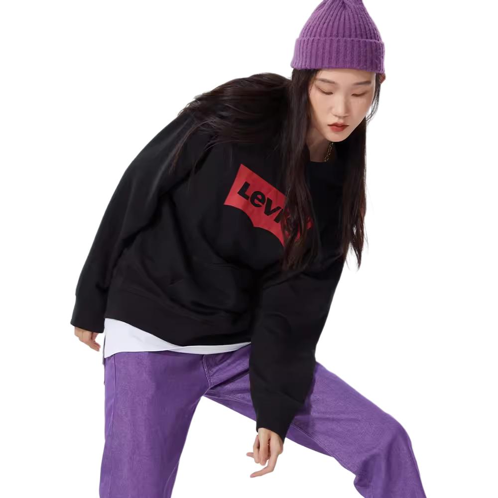 Levis SS22 Letter Print Hooded Long Sleeve Sweatshirt Women sweatshirt Black 18487-0036
