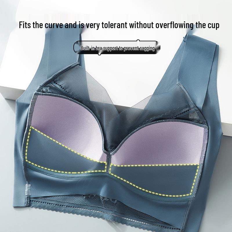 Plus Size Lace Lingerie Sports Bra - Wirefree, Seamless, Anti-Sagging Ice Silk Vest for a Slimmer Look