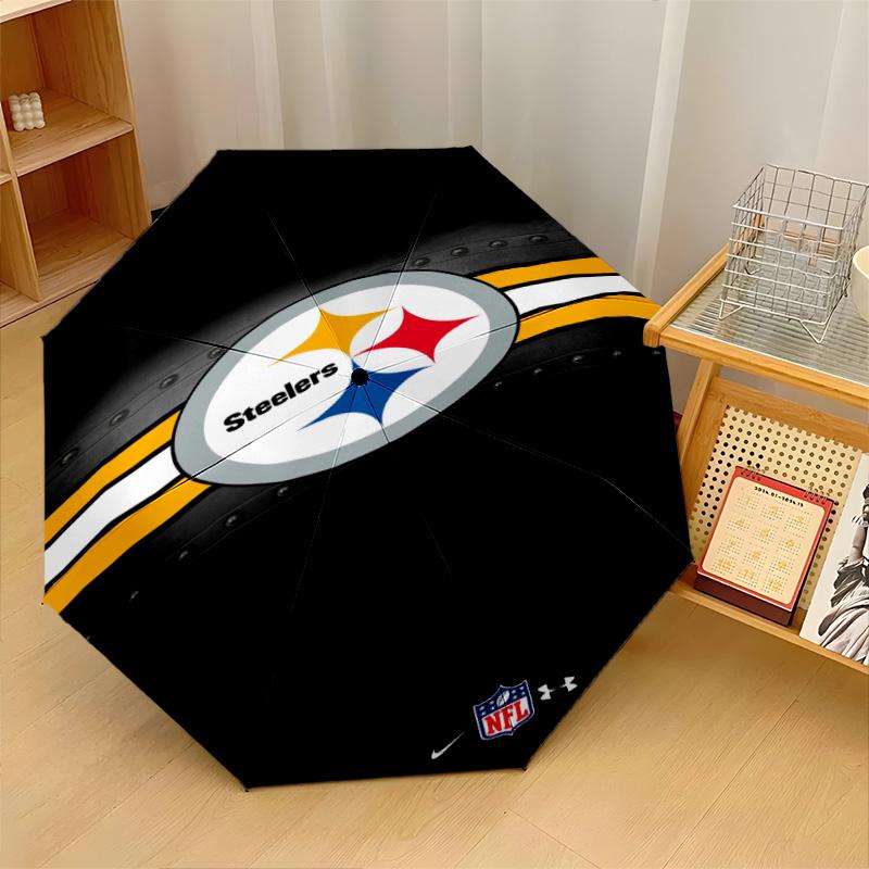 Pittsburgh Steelers Print Auto 8?Ribs Folding Umbrella Wind Resistant Lightweight Automatic Umbrella For Daily Travel