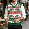 Men's Casual V-Neck Wool Knit Sweater Vest with Christmas Print