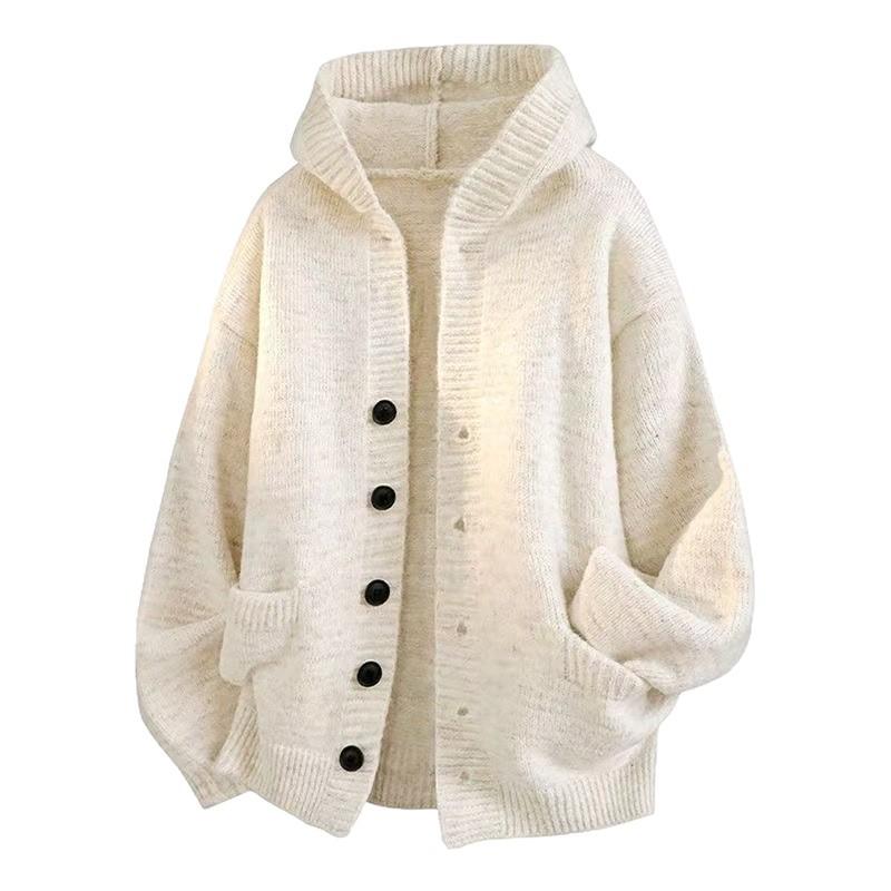 Men's New Hooded Men's Solid Color Knitted Sweater Long Sleeve Thickened Warm Bottom Knitted Thread