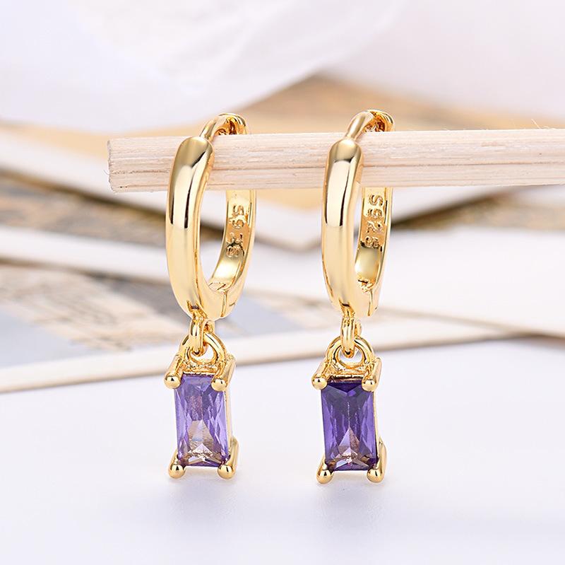 Rectangle Color Zircon Earrings, Simple, Fashionable And Exquisite Earrings.