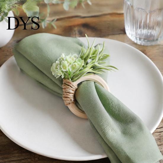 Artificial Flower Napkin Rings Rosemary Ring, Farmhouse Wooden Ring Holder, Rustic Faux Decorative Holders for Weddings Wedding Bridal Shower