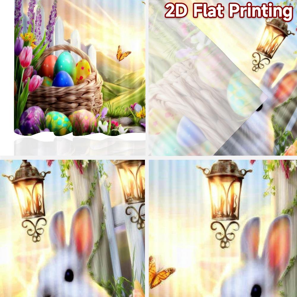 2D flat printing 2pcs Window Curtains Easter Bunny Cross Flowers Digital Printed Polyester Drapes Birthday Party Use for New