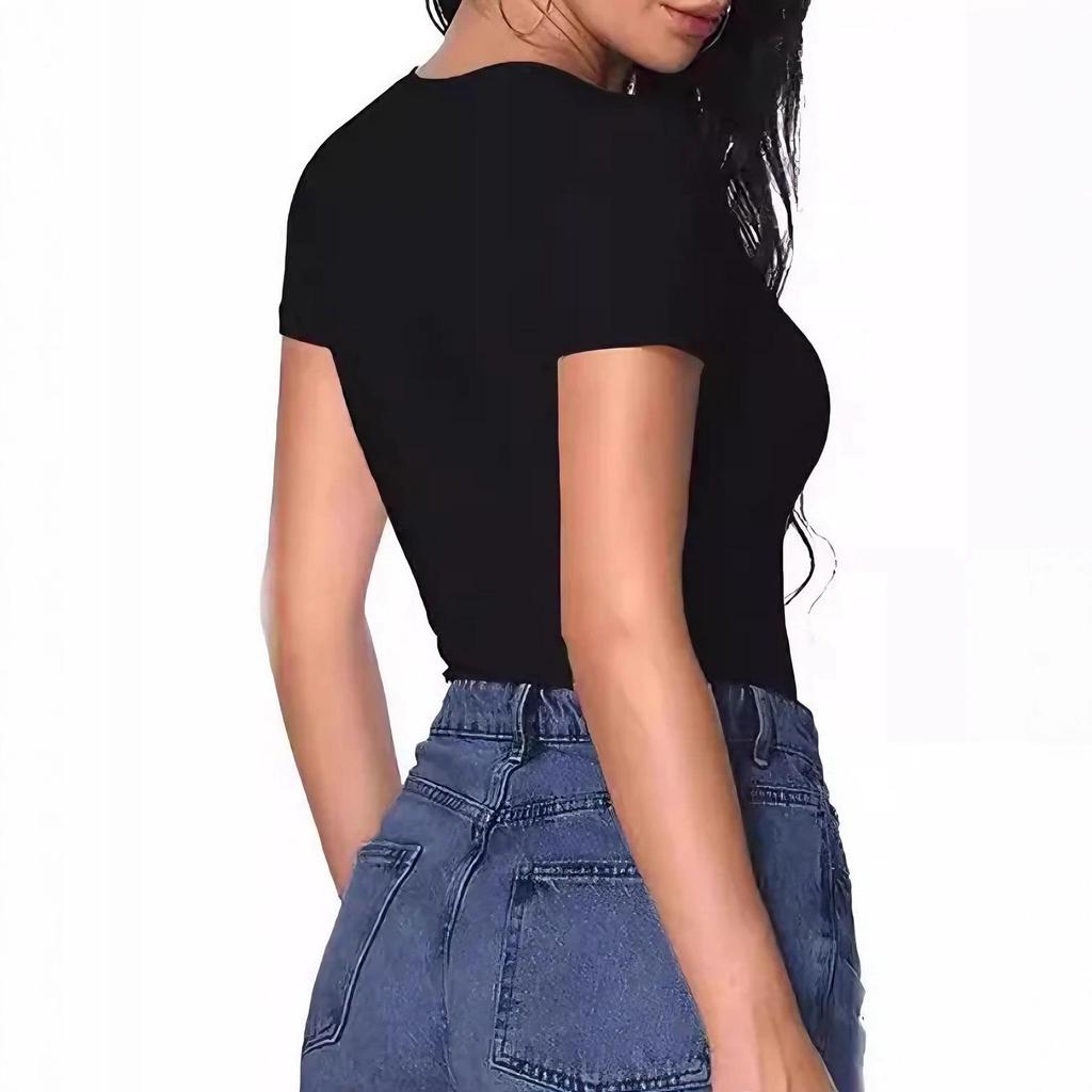 Ziyuan Y2K European & American Style Deep V-Neck Slim Fit Short Sleeve Women's Top