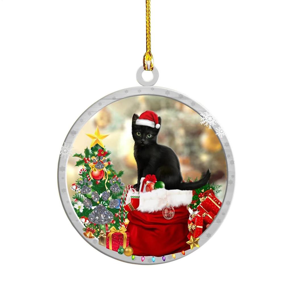 Black Cat Christmas Ornament 2D Acrylic Holiday Animal Decor 5 Pieces Black Cat Charm Ornaments For Home Holiday Indoor Wall
