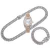 Bling Fully Iced Out Quartz Watch Necklace Bracelet Set Silver Gold Plated 13mm Chain Diamond Pointer Dial Men's