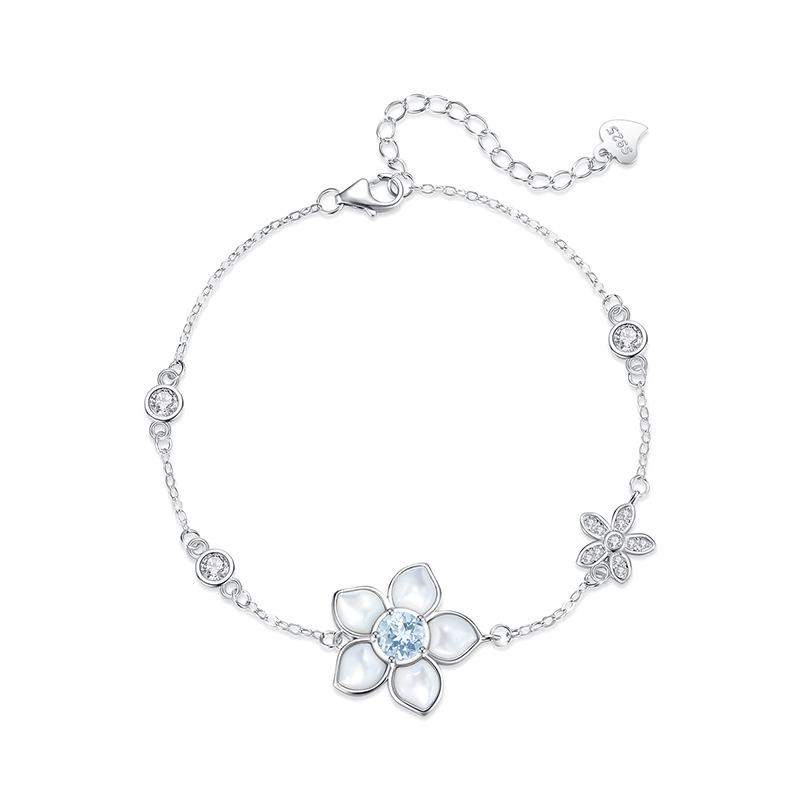 White Fritillary flower s925 sterling silver bracelet women's light luxury natural crystal stone niche jewelry adjustable jewelry gift