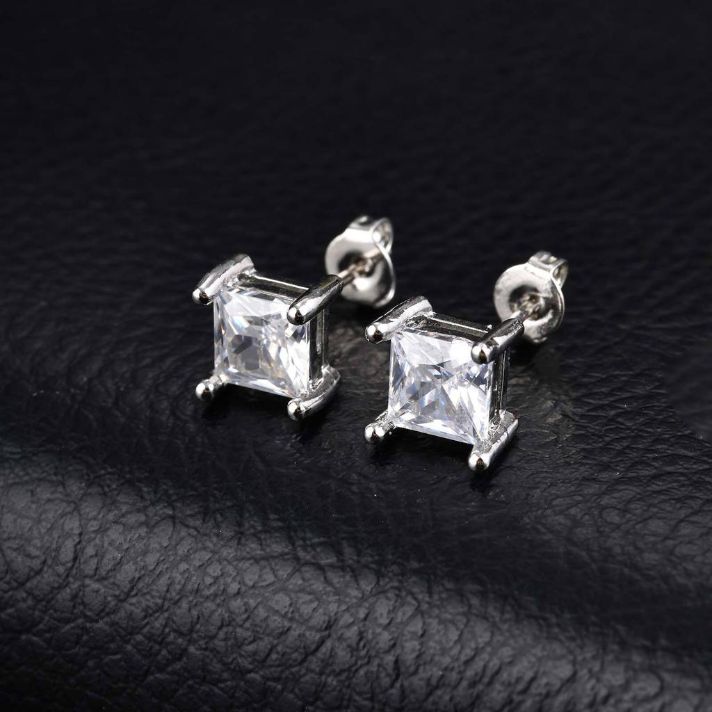 Vnox Square Cubic Zirconia Stud Earrings, 4-8mm Copper Material Earrings for Women Men, Gold Silver Color Post Ear Accessories