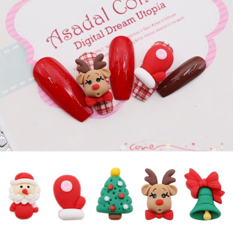 Nail Charms For Acrylic Nails Kawaii Christmas Nail Charms Resin Christmas Trees Jingle Bells Reindeer Gloves Santa