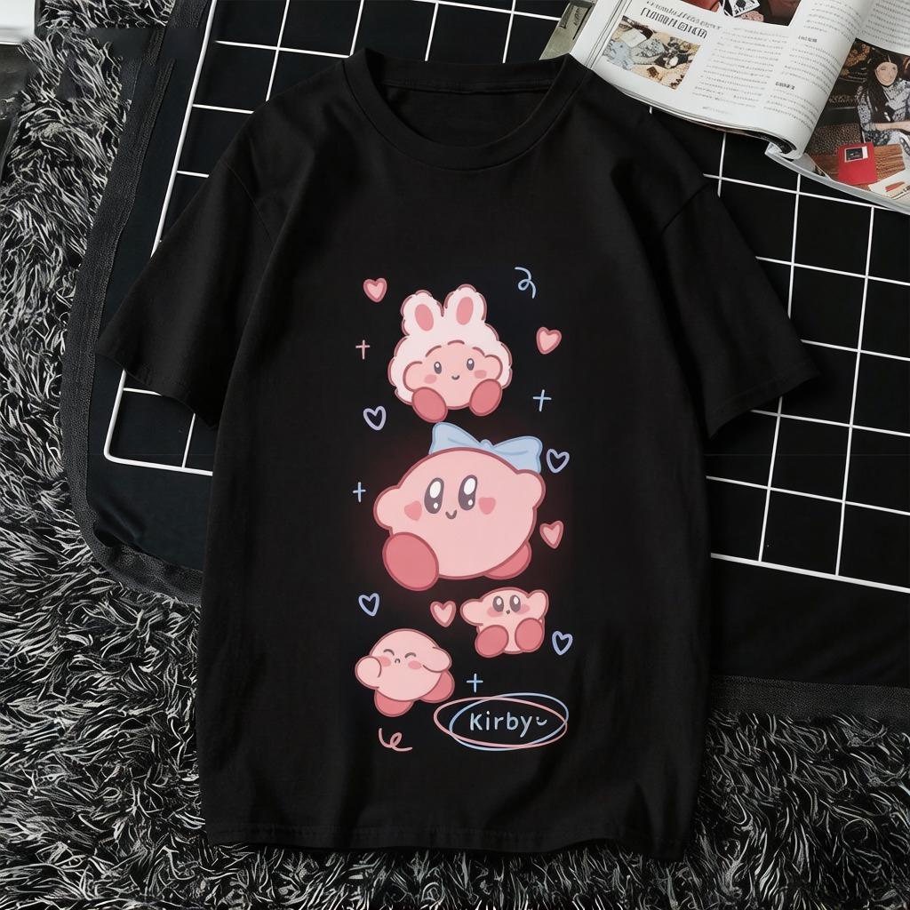 

Cartoon Kirby Shortsleeved Tshirt for Unisex 2026 Summer Animestyle Pure Cotton Tshirt Japanese Style Fashion Apparel 4XL