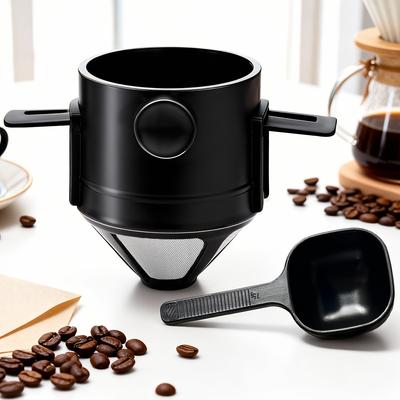 Pour Over Coffee Dripper with Spoon, Reusable Stainless Steel Pour Over Coffee Filters, Easy To Clean Camping Coffee Filter