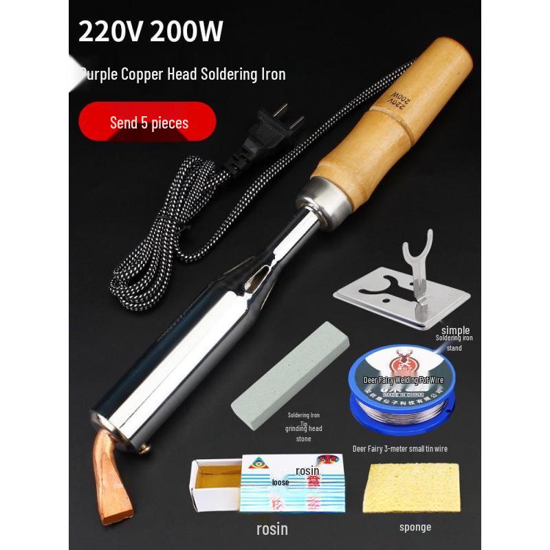Professional Grade Electric Soldering Iron Set with Wooden Handle for Household and Electronic Repairs
