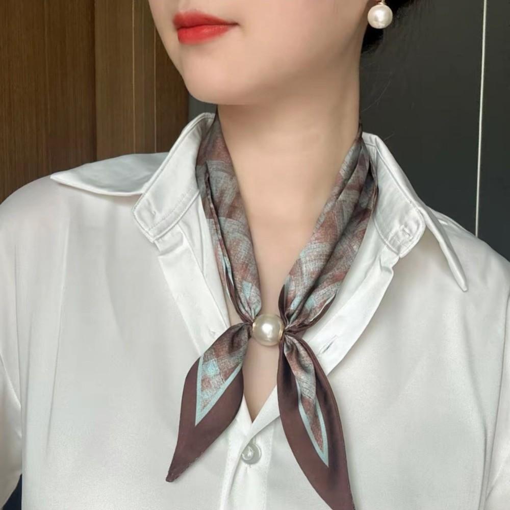 Magnetic Pearl Buckle Satin Neck Scarf No Tie Choker Scarf Elegant Decorative Silk Scarf  Summer