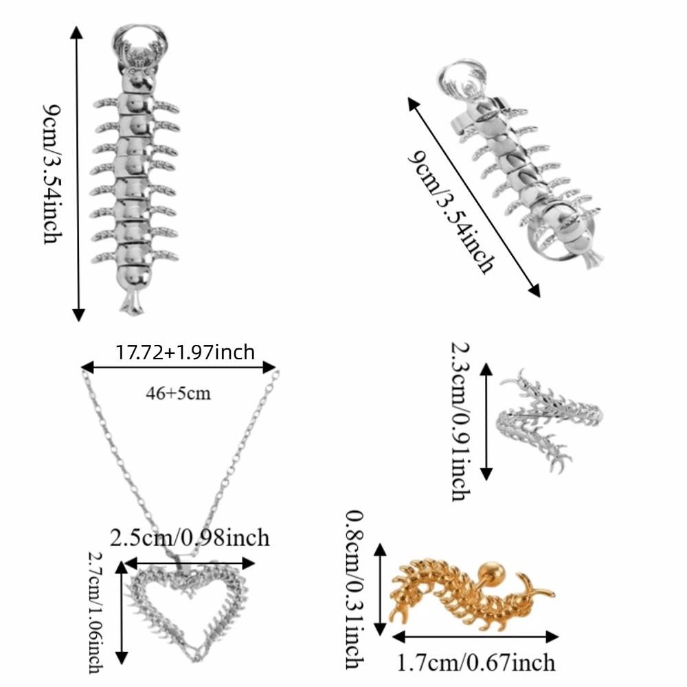 Stainless Steel Centipede Cartilage Jewelry Retro Style Does Not Fade Gothic Punk Stud Earrings Necklace Unique Design