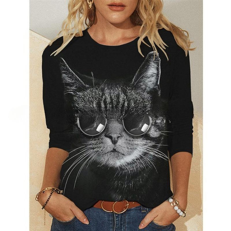 

BITCED Весенняя женская футболка с принтом и длинными рукавами и круглым вырезом XXXL