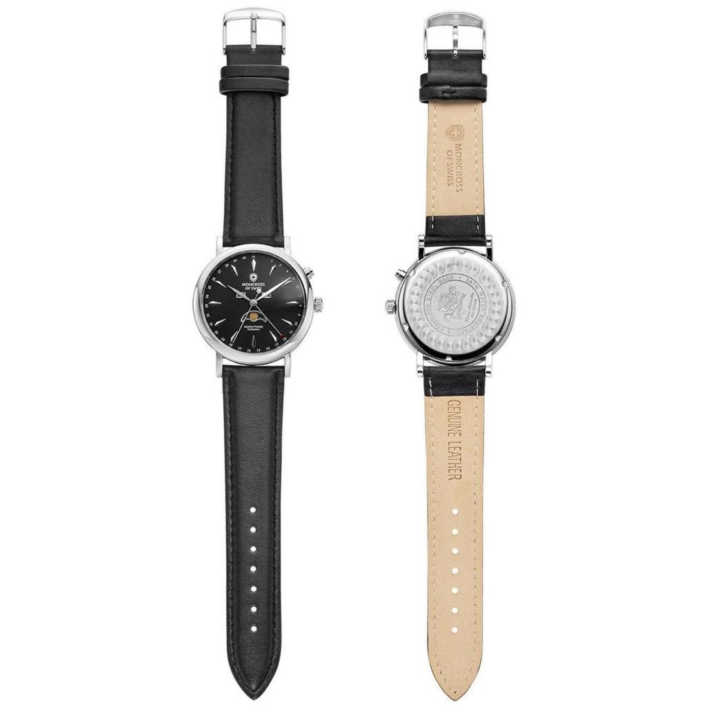 [MONCROSS] MONCROSS Men's Full Calendar Moonphase Leather Wristwatch MS2990M-BK