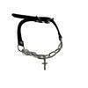 Punk Personality Sliver Color Cross Pendant Black Leather Splicing Collar Necklace for Women Gothic Subculture Jewelry Accessory