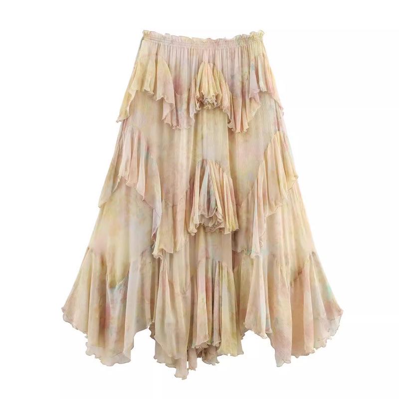 2026 Spring New European & American Style Fashion Print Layered Skirt Large