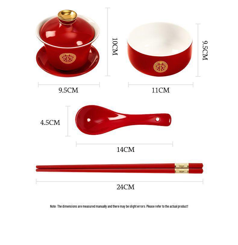 Wedding Tea & Chopstick Set: Red Bowls for Toasting & Happy Celebrations.