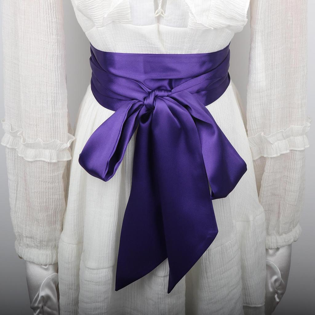 High-End Black Double-Wrap Silk Scarf Belt for Women