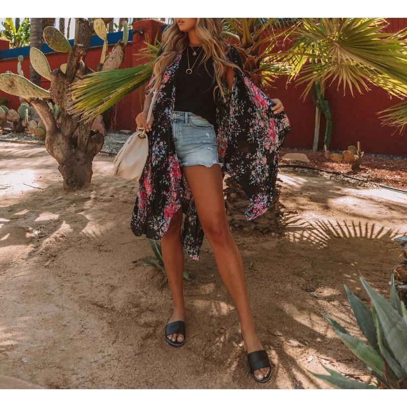 Summer New Printed Blouse Women's European and American Casual Medium and Long Loose Tulle Sunscreen Jacket