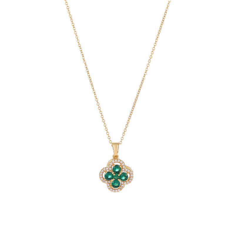Rotating Four-Leaf Clover Emerald Necklace For Women Minimalist Luxury Delicate Pendant Collarbone Chain