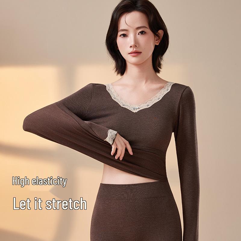 2025 Women's Seamless V-neck Body Shaping Thermal Underwear Set for Autumn/Winter