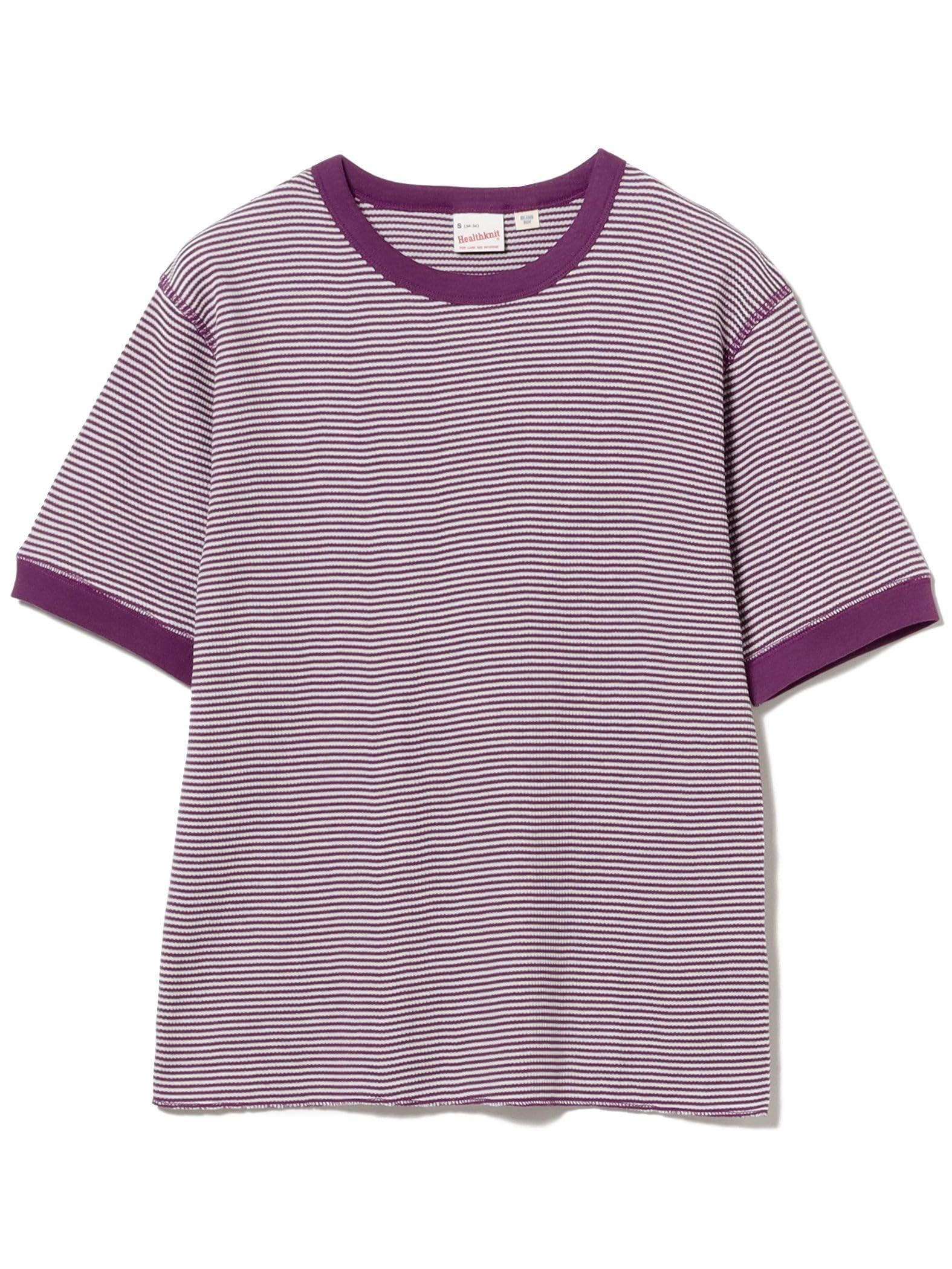 

Beams Boy S/S TEE [Special Order] Healthknit Waffle Striped T-Shirt, Women s, Purple/Off-White