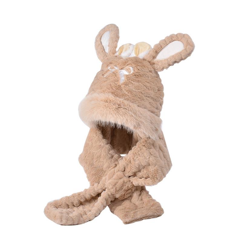 Plush Bunny Earmuff Hat With Neck Warmer For Winter Kids Outdoor Fun