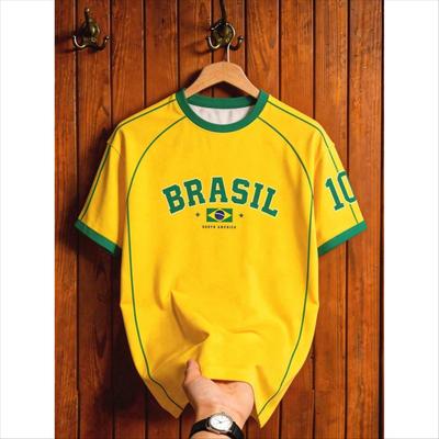 Vintage Brazil Football T-Shirt Yellow,Summer,Streetwear,Vacation,American BRASIL 10 Number Print Men's Women's Graphic Fashion Sports Tops