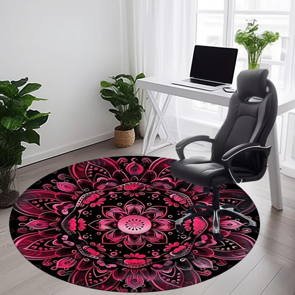 1PC Pink Lotus Mandala Office Round Rug, Non slip, Soft and Durable Office Rug for Interior Decoration, Perfect for Office