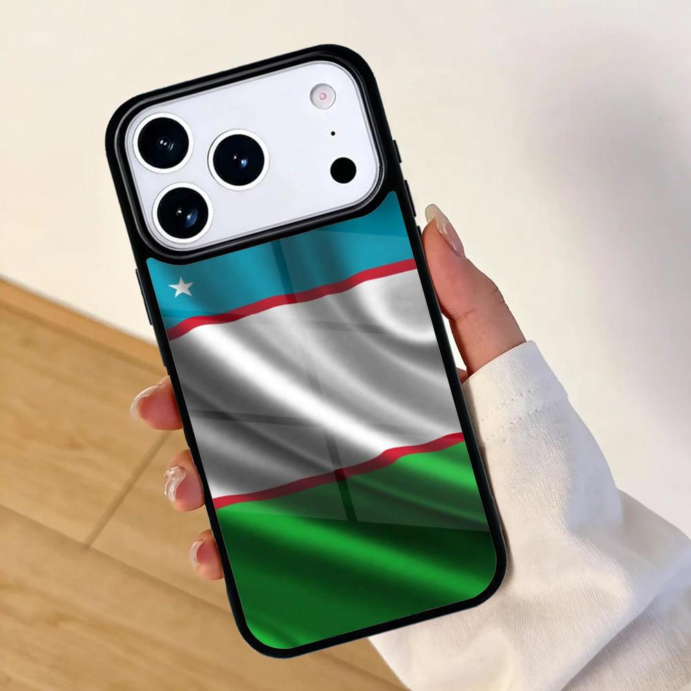 Uzbekistan Flag Coat Of Arms Phone Case For Apple iPhone 17 Air 16 Pro Max 15 Pro Max 14 13 12 11 Mini Back Cover