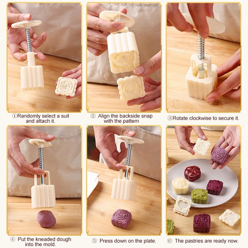 5 stk/sett Kinesisk stil Månekakeform Håndpress Kakeform Stempler Midt-høstfestival Bakverkform Kakedekorasjon Bakeverktøy