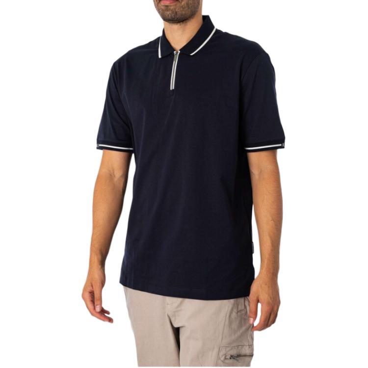 Armani Exchange Striped Polo Shirt Men Tops Navy-Blue 6DZFJR-ZJ2ZZ-1510